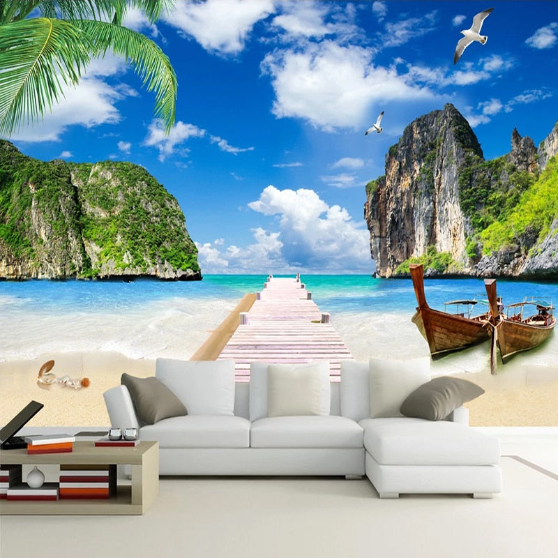 3D Wallpaper Turquoise Blue Sky Lagoon SKU# WAL0220